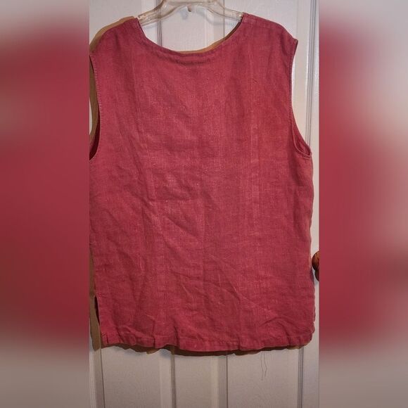 NU Construction XL PinkRedish Slvlss 100% LINEN Pockets Buttons Up Women Tunick - Picture 9 of 9